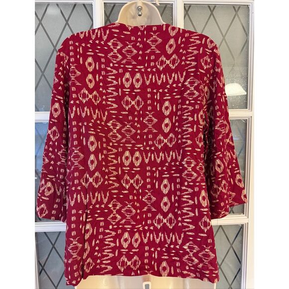 VTG NWOT Blair Tribal Print Button Down Blouse 3/4 Sleeves Burgundy Size Small. - Picture 5 of 8